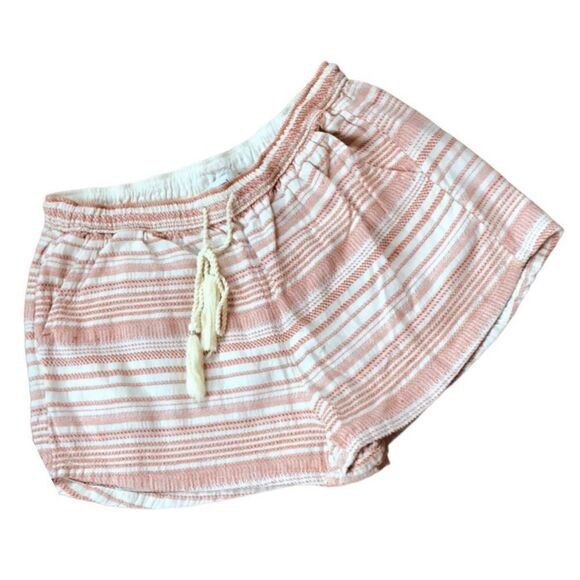 Abercrombie & Fitch Striped Cream Cotton Tassels Drawstring Shorts - Picture 2 of 9